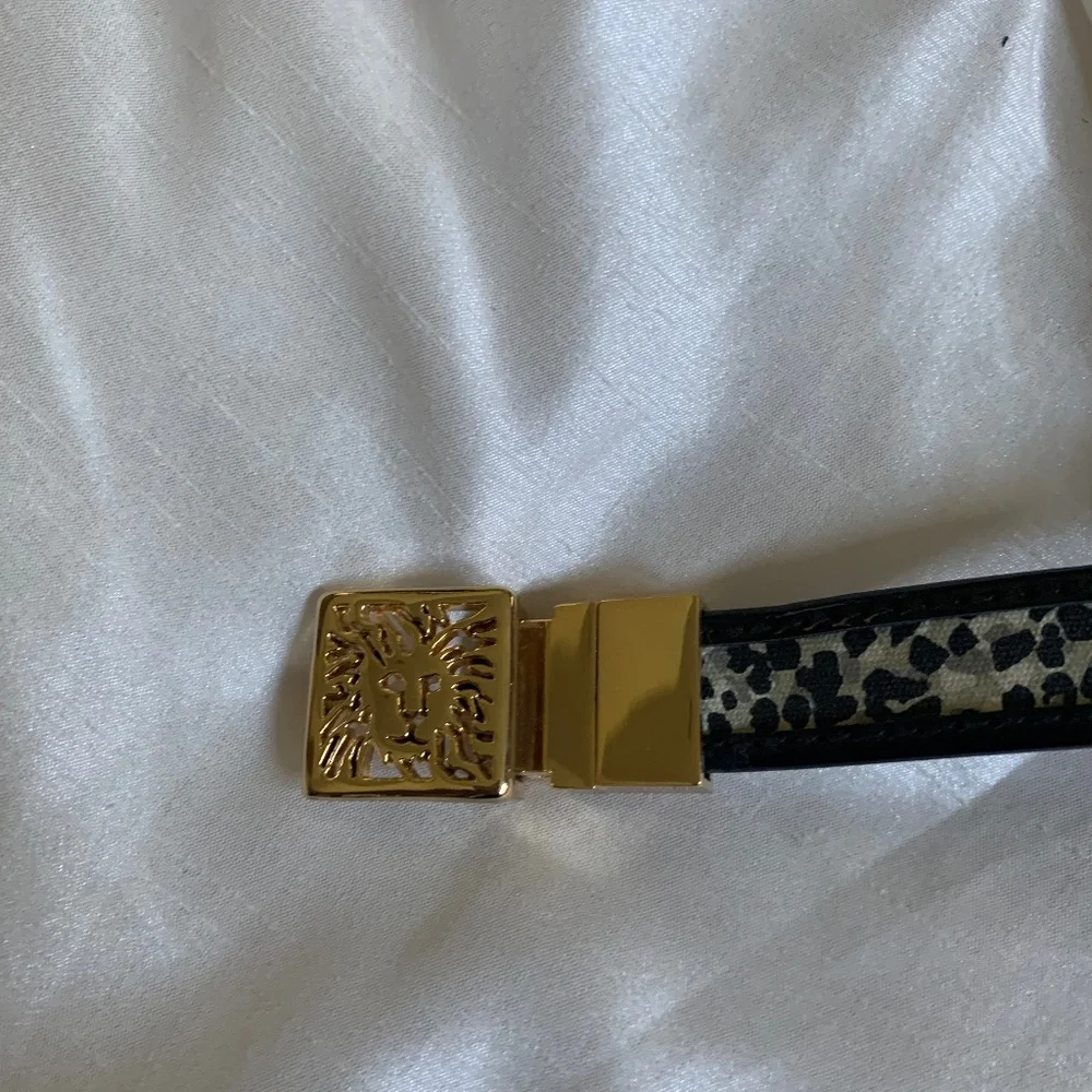 Anne Klein Black/Gray Print Reversible Belt sz L